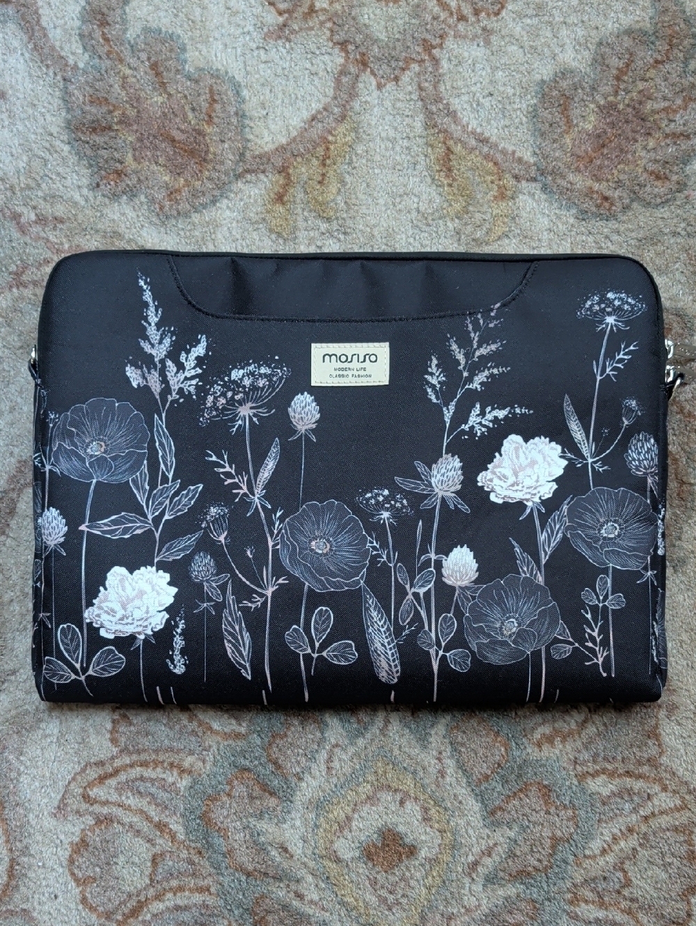 Mosiso Black Floral 15.6" Laptop Sleeve Travel Bag